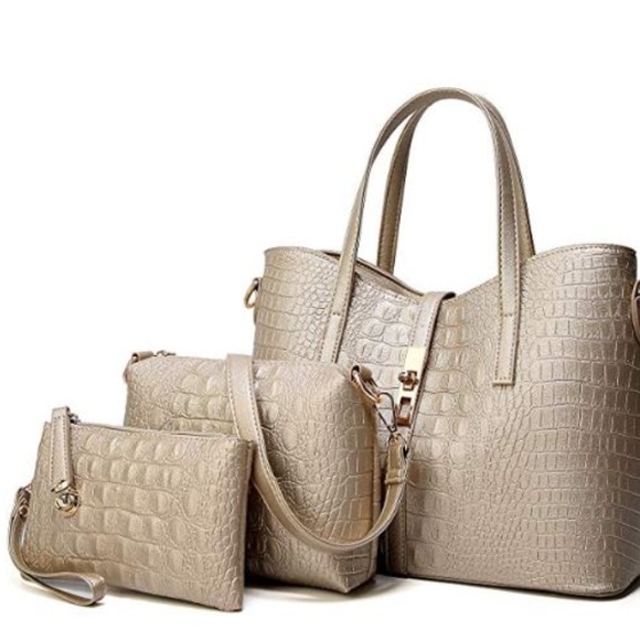 FREE SHIPPING - 3 PIECE PURSE SET TAN - Picture 1 of 2